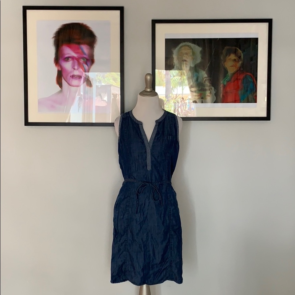 Sax Fifth Ave BLUE Denim Sleeveless Shirt Dress
